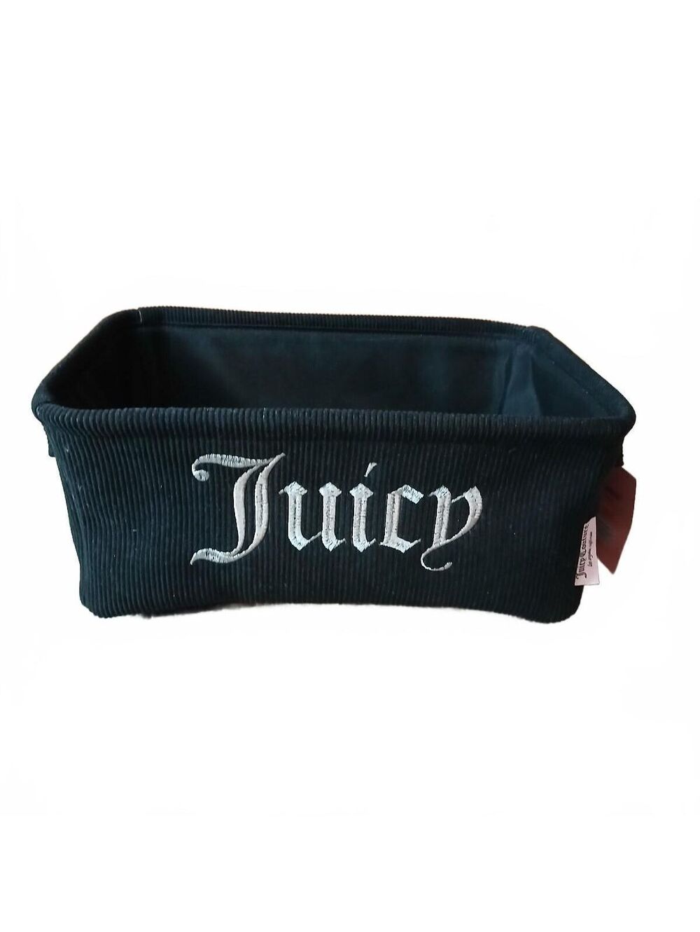 Juicy Couture Black Corduroy Storage Basket Bin Organizer Embroidered NWT